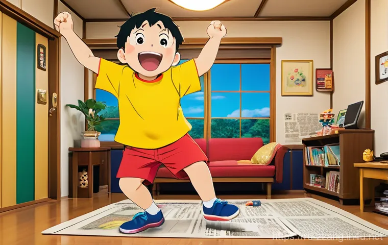 짱구 성격의 심리학적 해석 - A whimsical and humorous scene featuring Shin-chan, a 5-year-old boy, in his signature red t-shirt a...